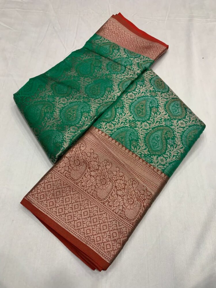 Soft Silk Kubera Pattu Saree With Copper Zari – ThreadLooms